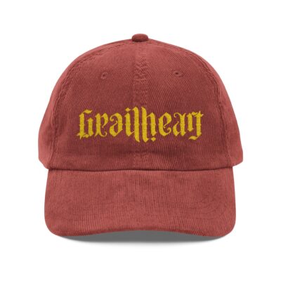 Vintage Corduroy Cap  with Embroidered Ambigram 'GrailHeart'